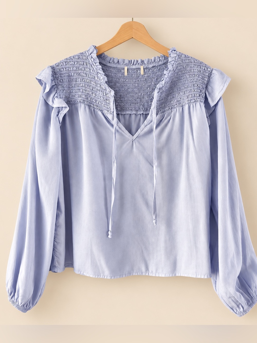 Boho Baby Blue Smocked Peasant Blouse S